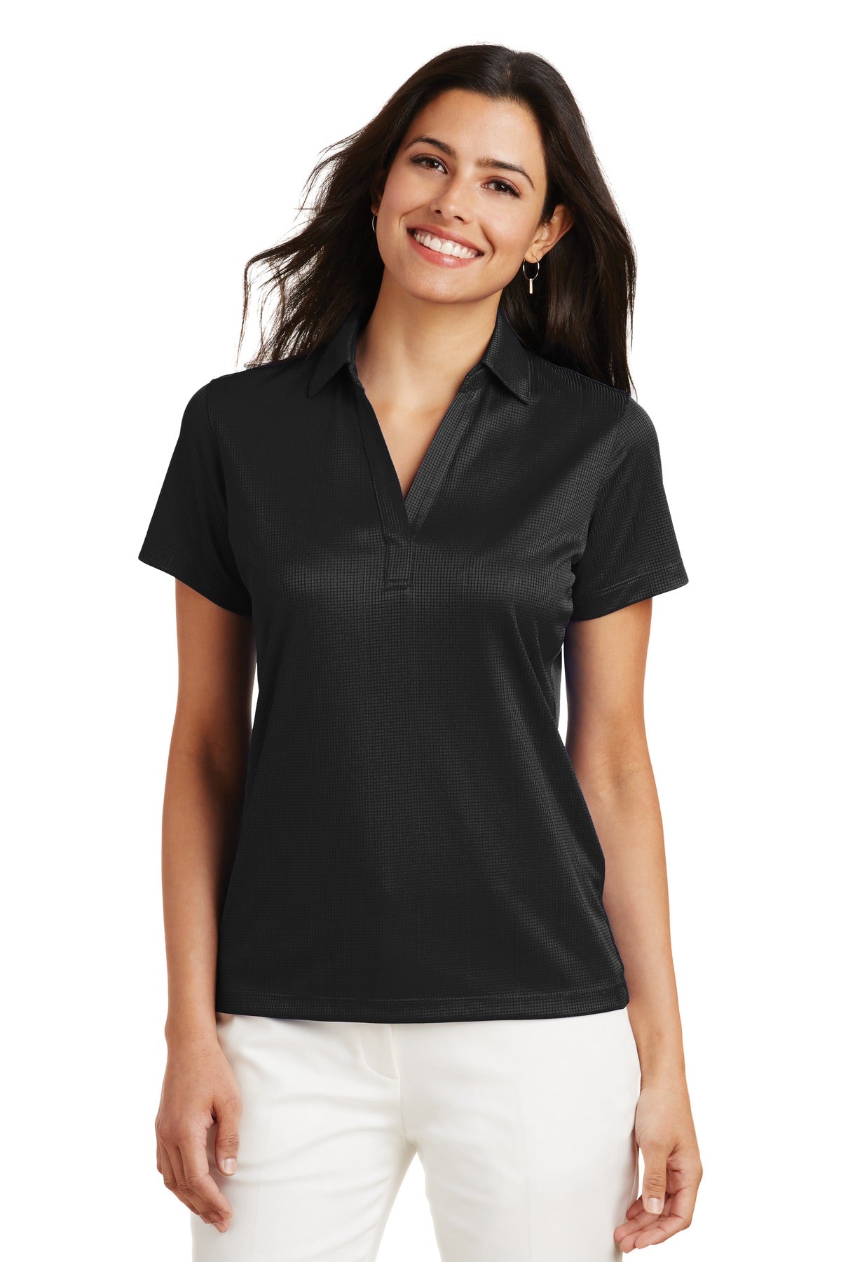 Port Authority Women's Performance Fine Jacquard Polo. L528 - Black - front