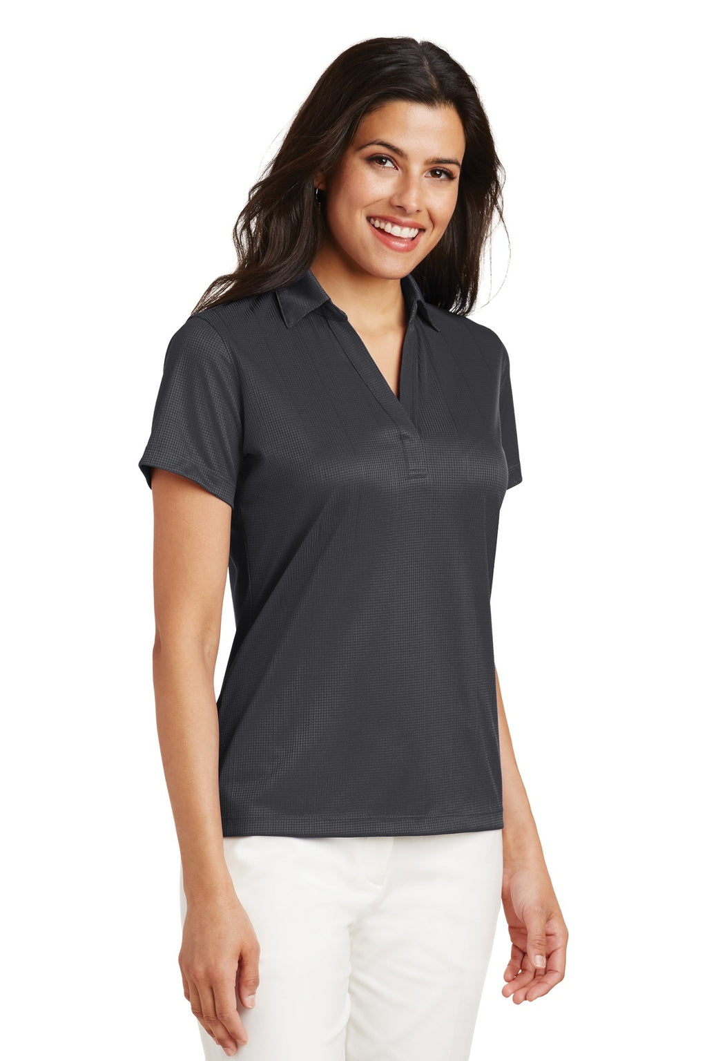 Port Authority Women's Performance Fine Jacquard Polo. L528 - Grey Smoke - three_q