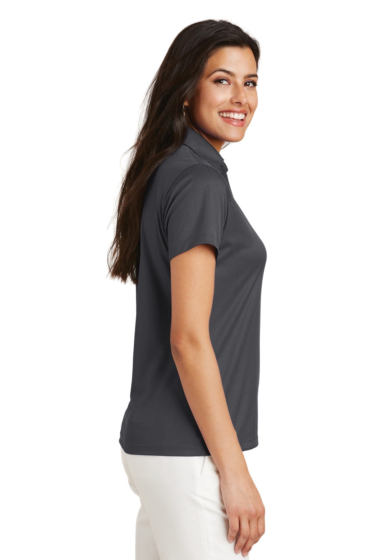 Port Authority Women's Performance Fine Jacquard Polo. L528 - Grey Smoke - side