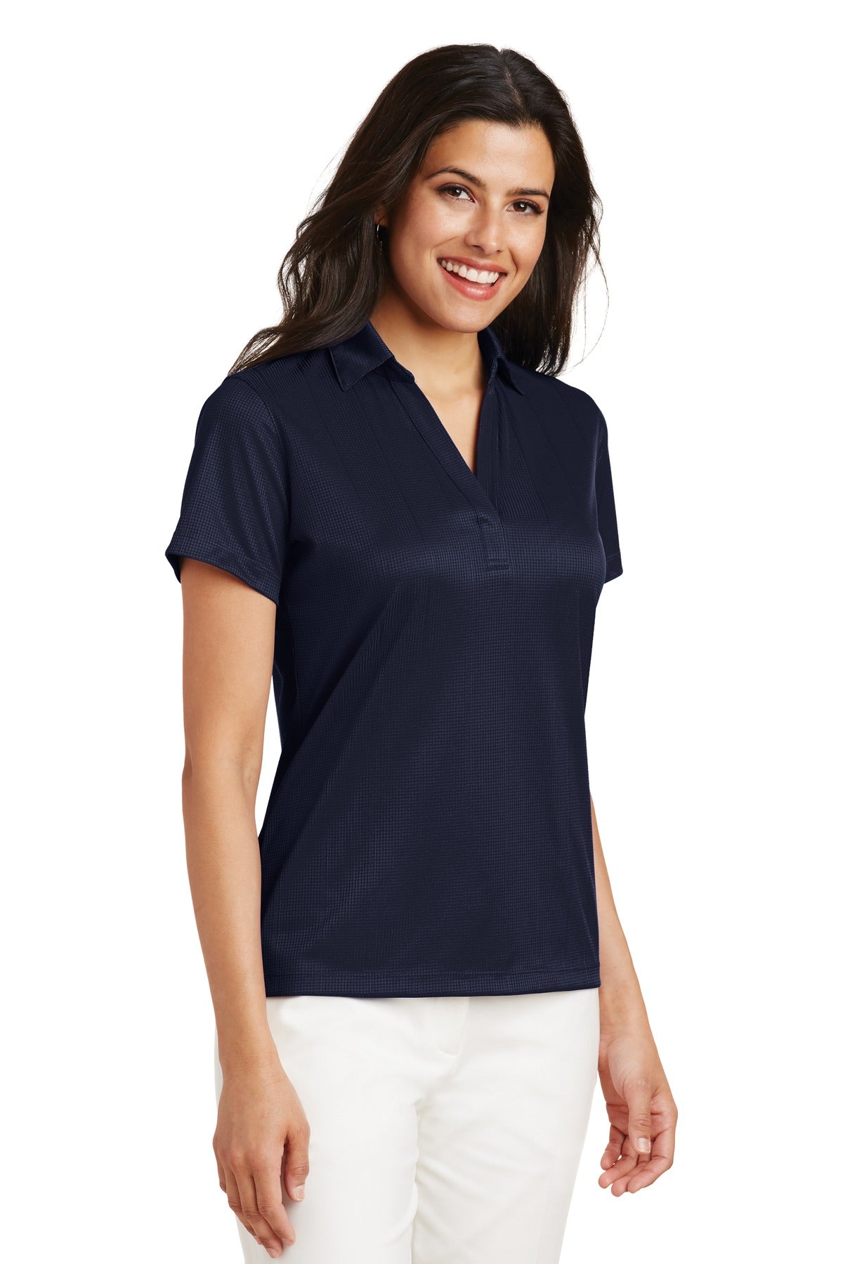Port Authority Women's Performance Fine Jacquard Polo. L528 - True Navy - three_q