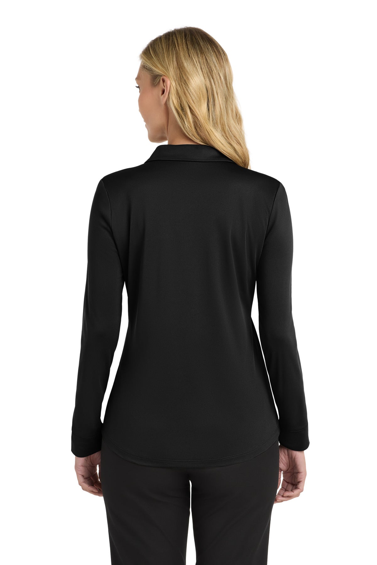 Port Authority Women's Silk Touch Performance Long Sleeve Polo. L540LS - Black - back
