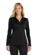 Port Authority Women's Silk Touch Performance Long Sleeve Polo. L540LS - Black - front