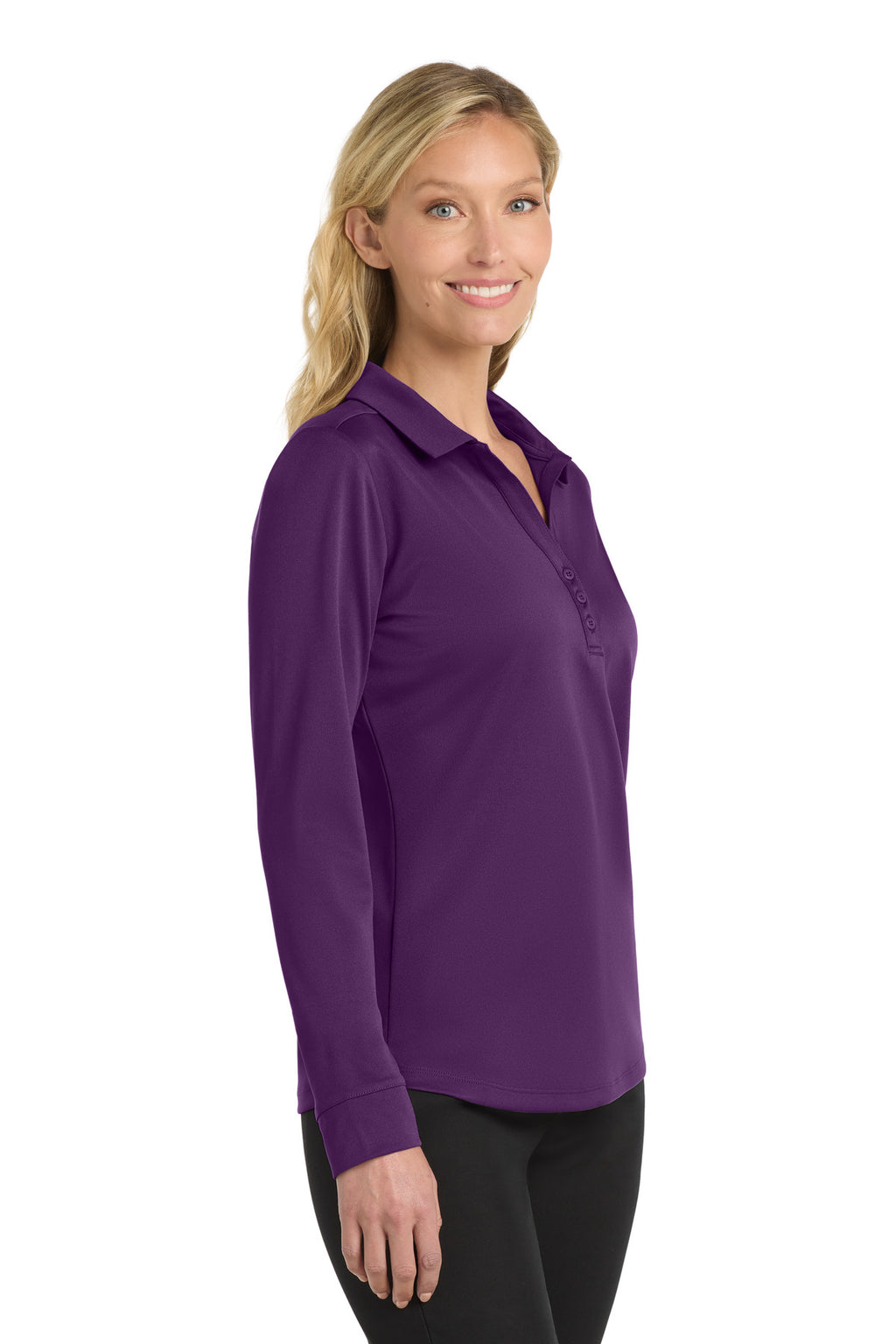 Port Authority Women's Silk Touch Performance Long Sleeve Polo. L540LS - Bright Purple - side