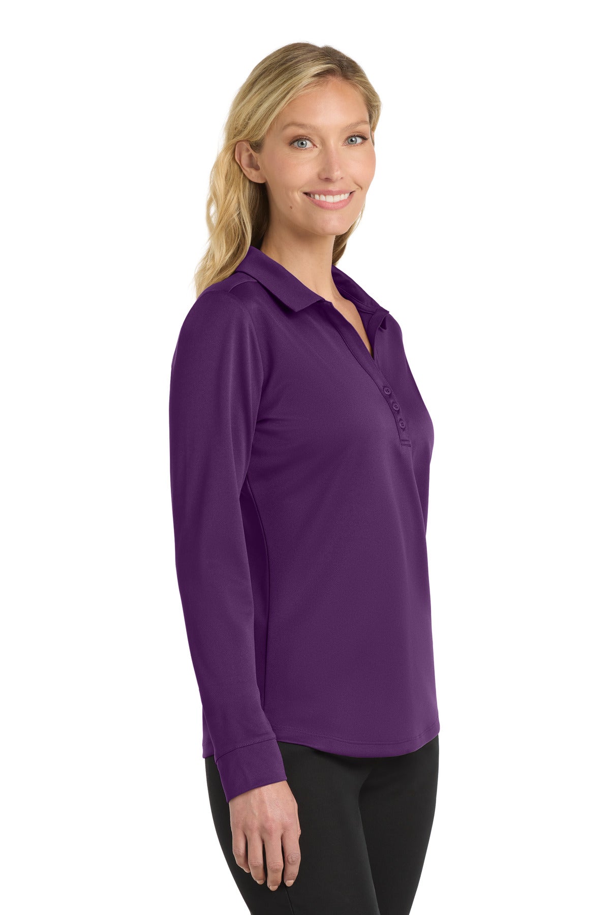 Port Authority Women's Silk Touch Performance Long Sleeve Polo. L540LS - Bright Purple - side