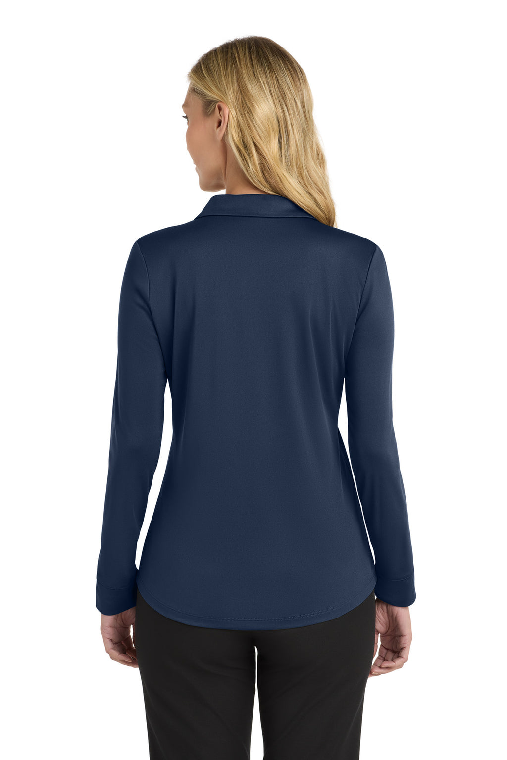 Port Authority Women's Silk Touch Performance Long Sleeve Polo. L540LS - Navy - back