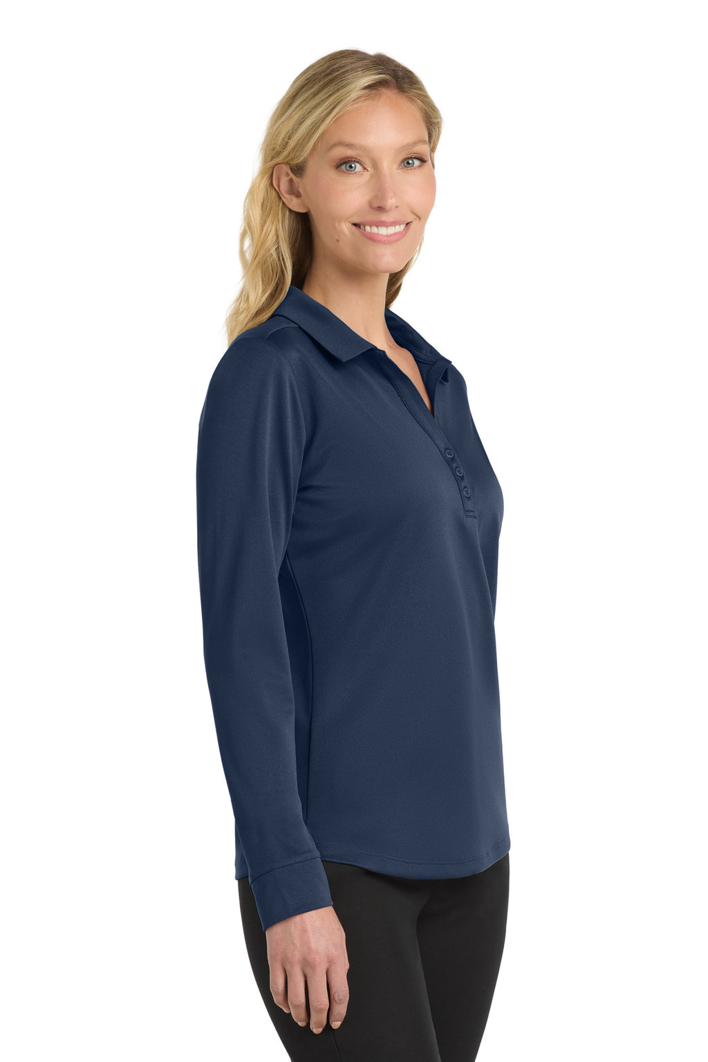 Port Authority Women's Silk Touch Performance Long Sleeve Polo. L540LS - Navy - side