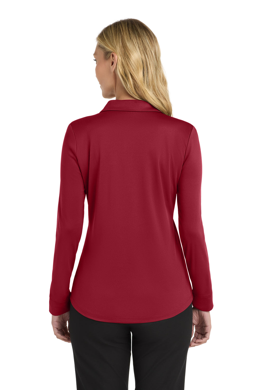 Port Authority Women's Silk Touch Performance Long Sleeve Polo. L540LS - Red - back