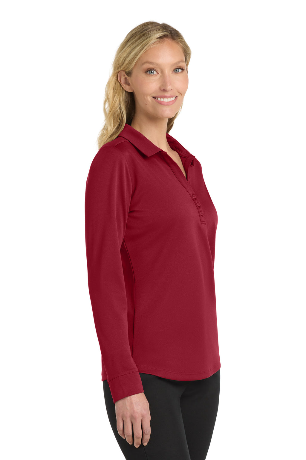 Port Authority Women's Silk Touch Performance Long Sleeve Polo. L540LS - Red - side