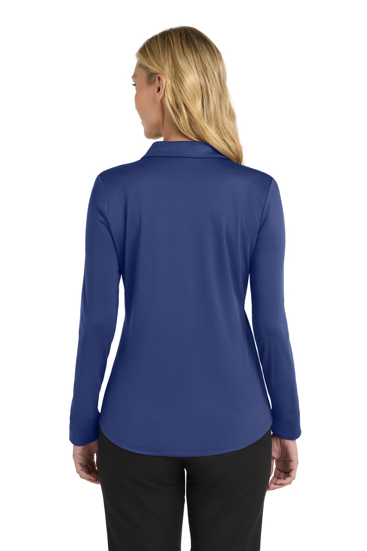 Port Authority Women's Silk Touch Performance Long Sleeve Polo. L540LS - Royal - back