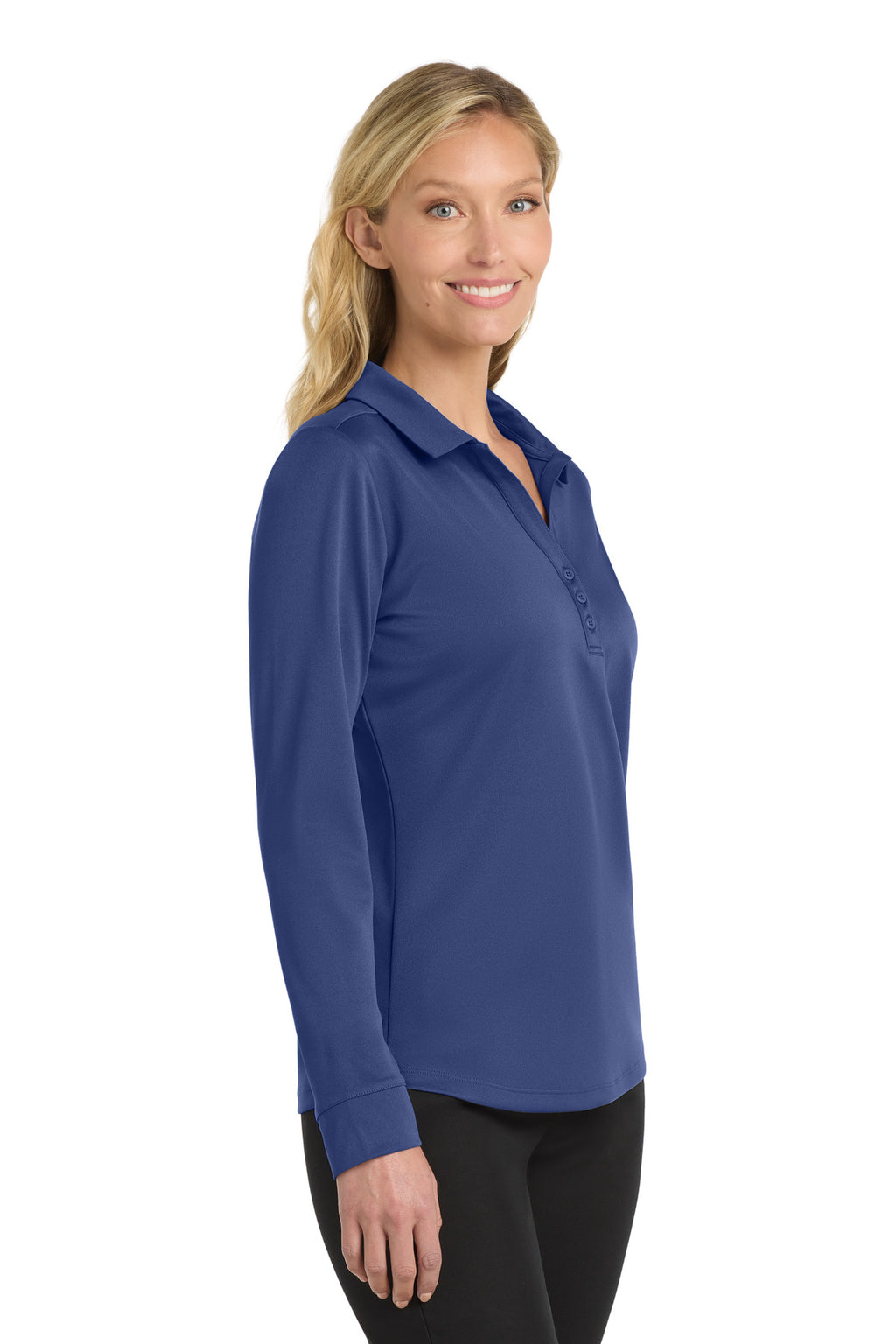 Port Authority Women's Silk Touch Performance Long Sleeve Polo. L540LS - Royal - side