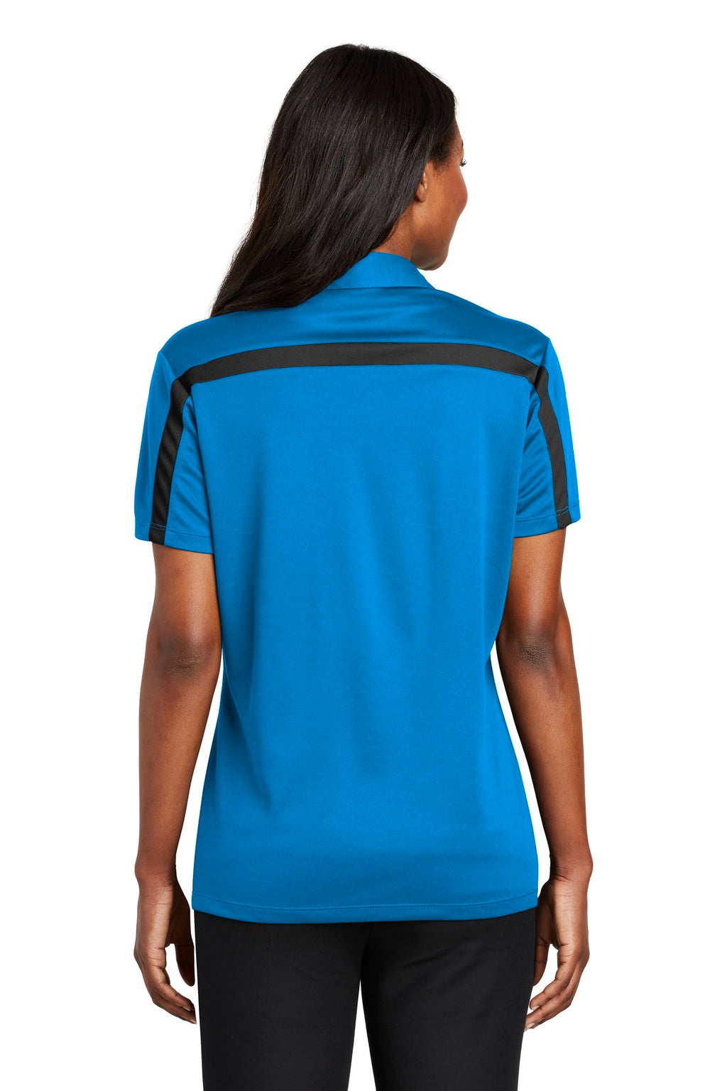 Port Authority Women's Silk Touch Performance Colorblock Stripe Polo. L547 - Brilliant Blue/ Black - back