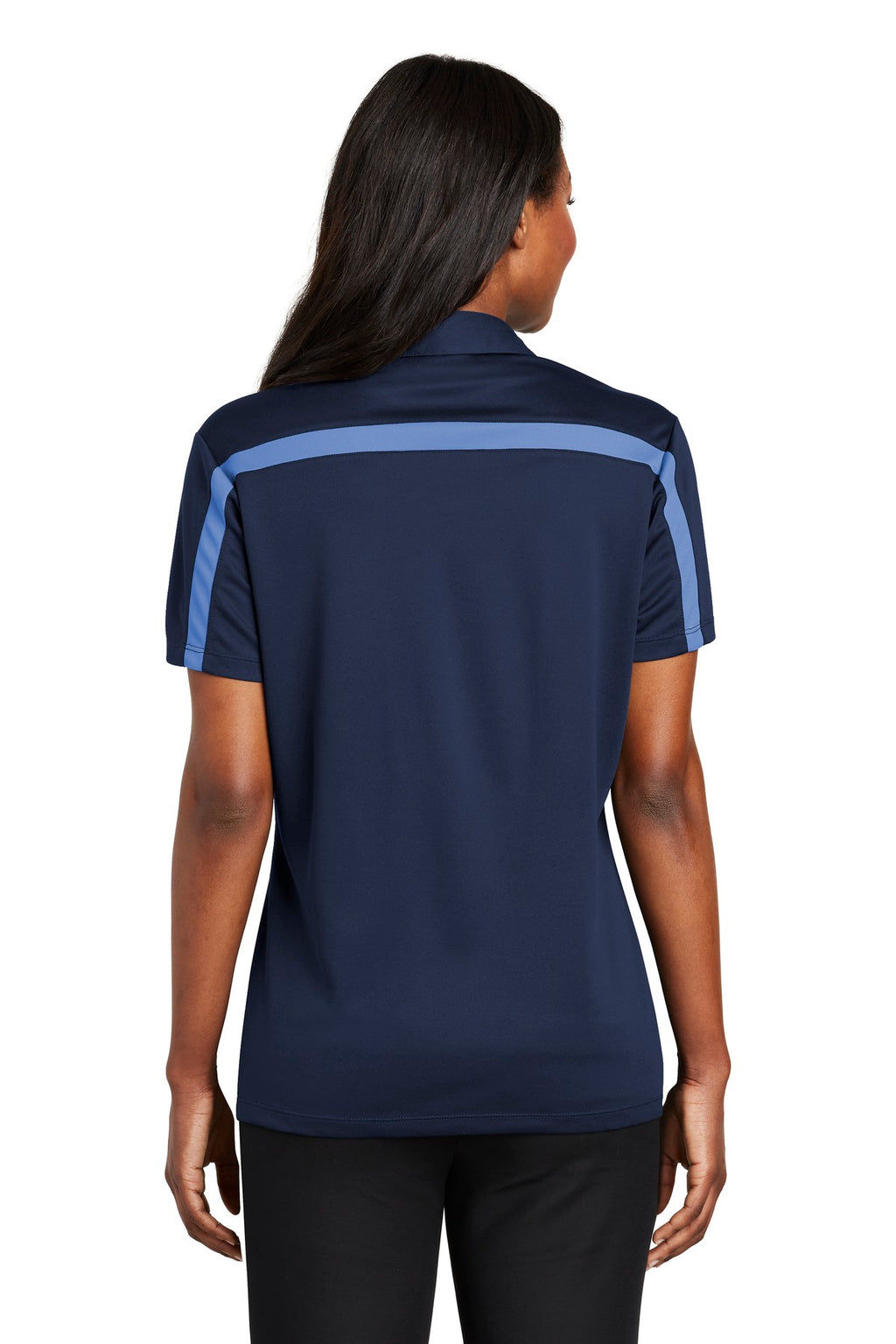 Port Authority Women's Silk Touch Performance Colorblock Stripe Polo. L547 - Navy/ Carolina Blue - back