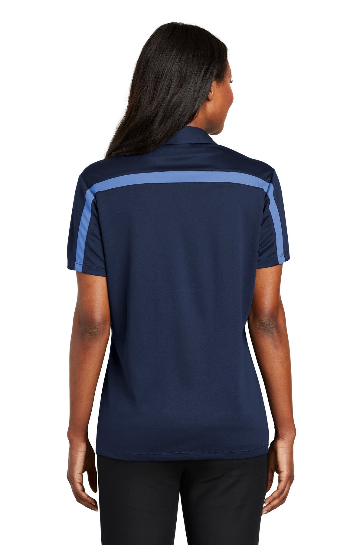 Port Authority Women's Silk Touch Performance Colorblock Stripe Polo. L547 - Navy/ Carolina Blue - back