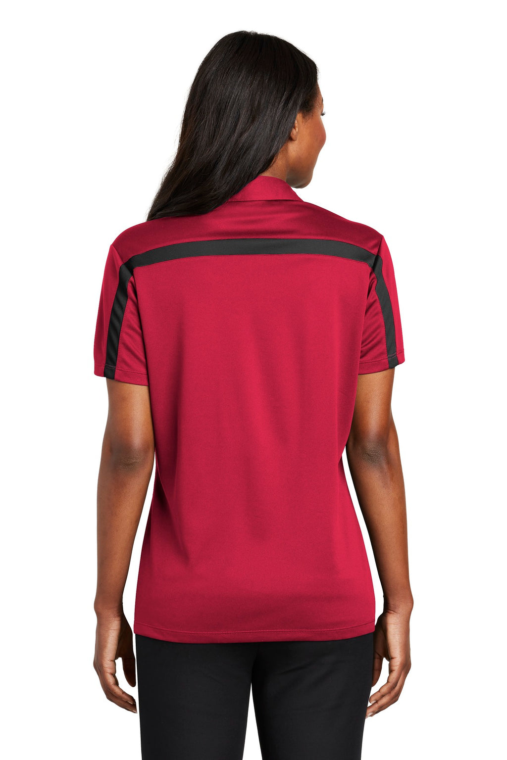 Port Authority Women's Silk Touch Performance Colorblock Stripe Polo. L547 - Red/ Black - back