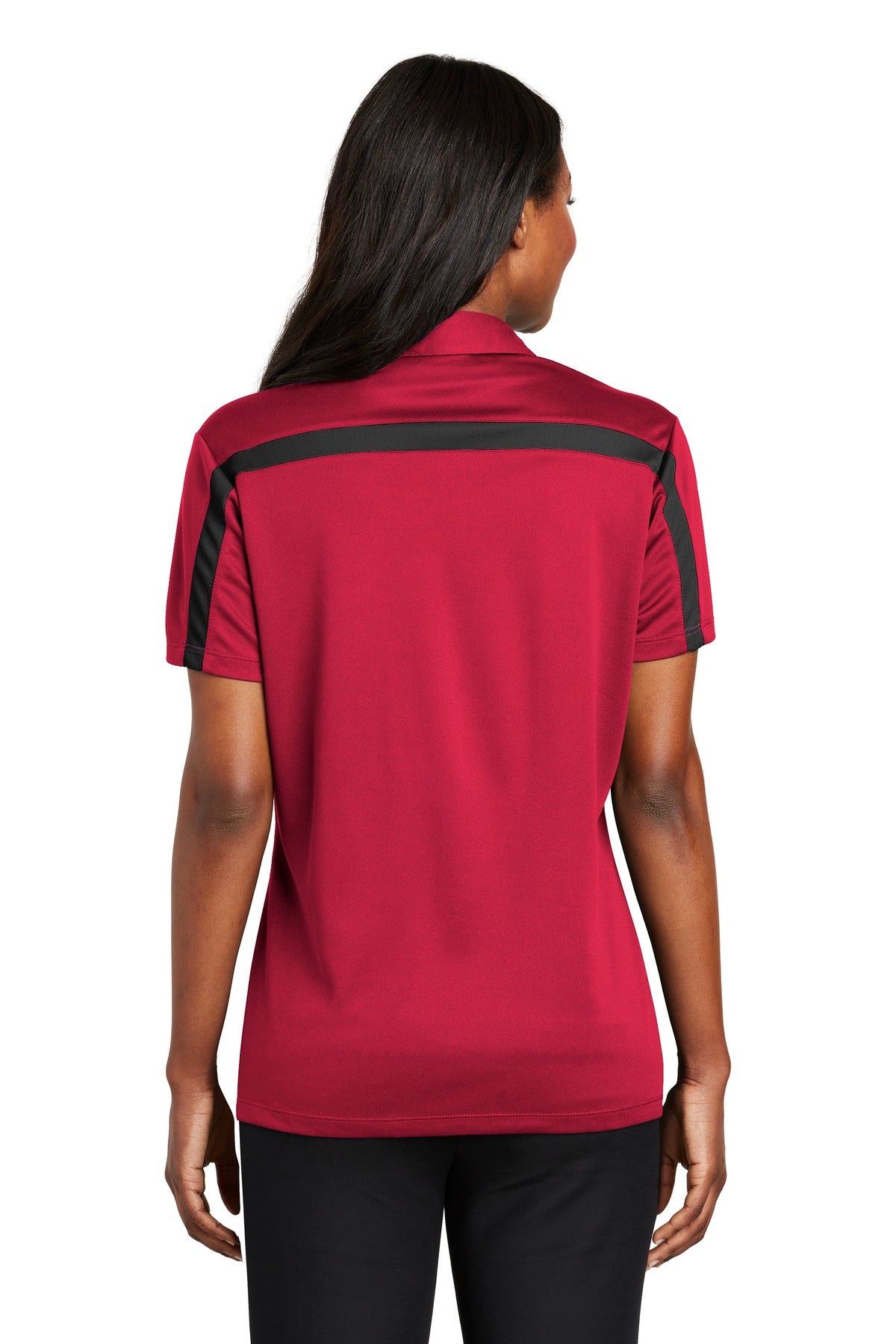 Port Authority Women's Silk Touch Performance Colorblock Stripe Polo. L547 - Red/ Black - back