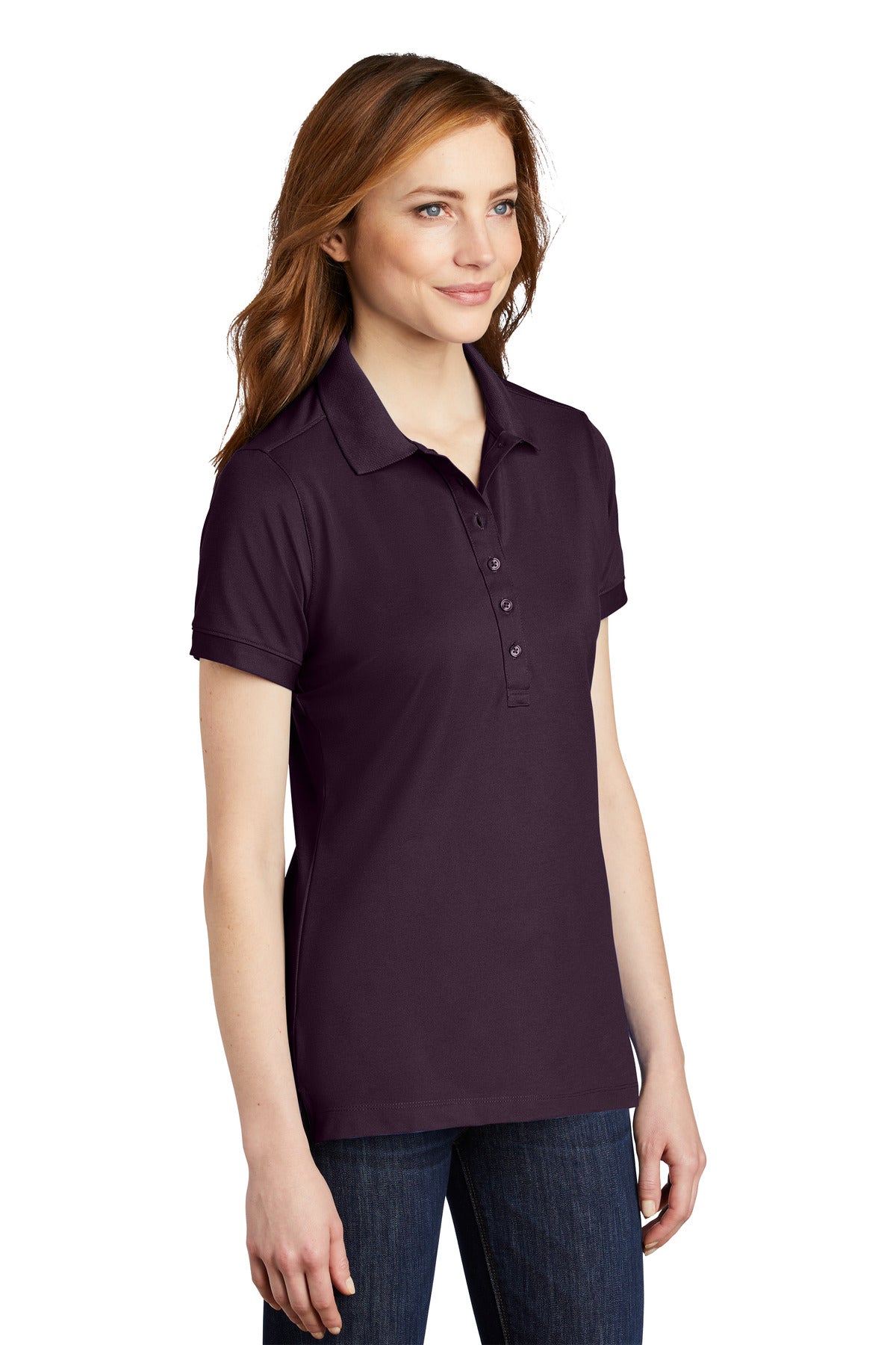 Port Authority Women's Stretch Pique Polo. L555 - Aubergine Purple - three_q