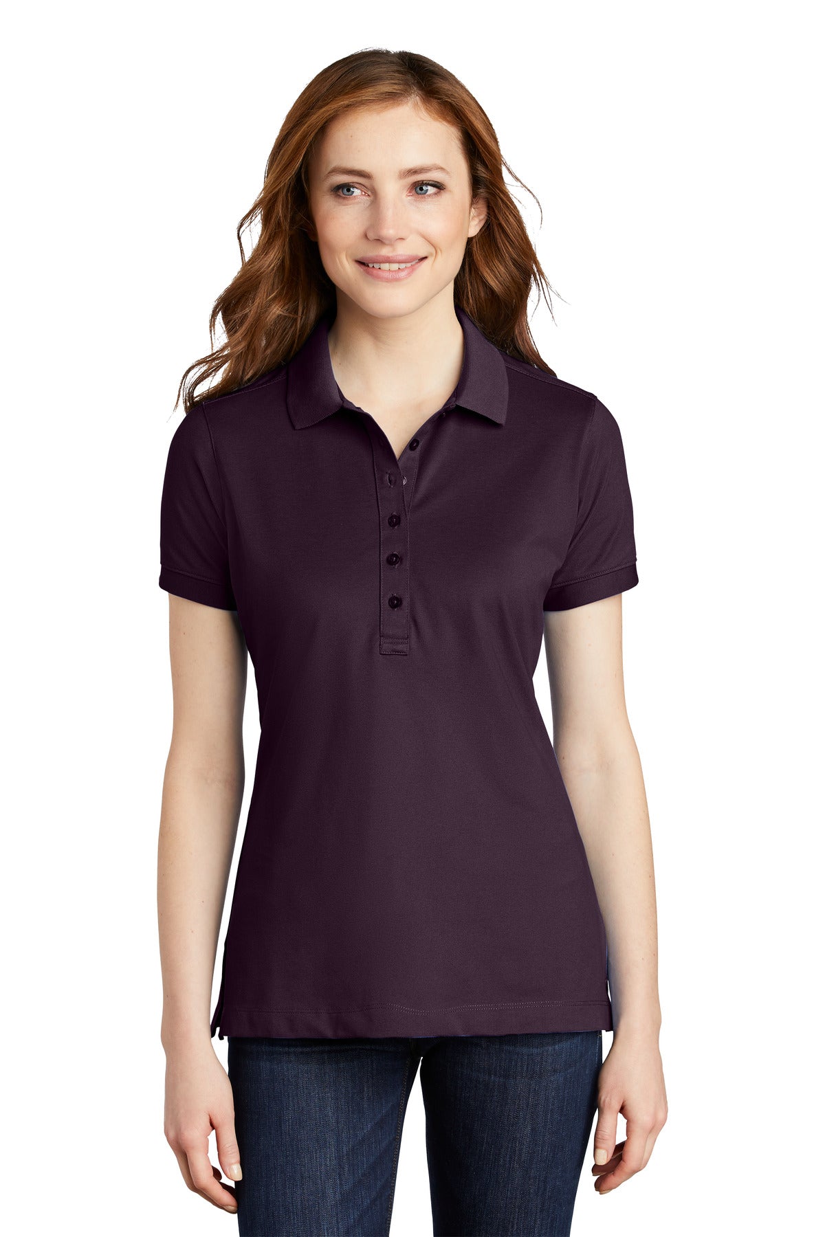 Port Authority Women's Stretch Pique Polo. L555 - Aubergine Purple - front