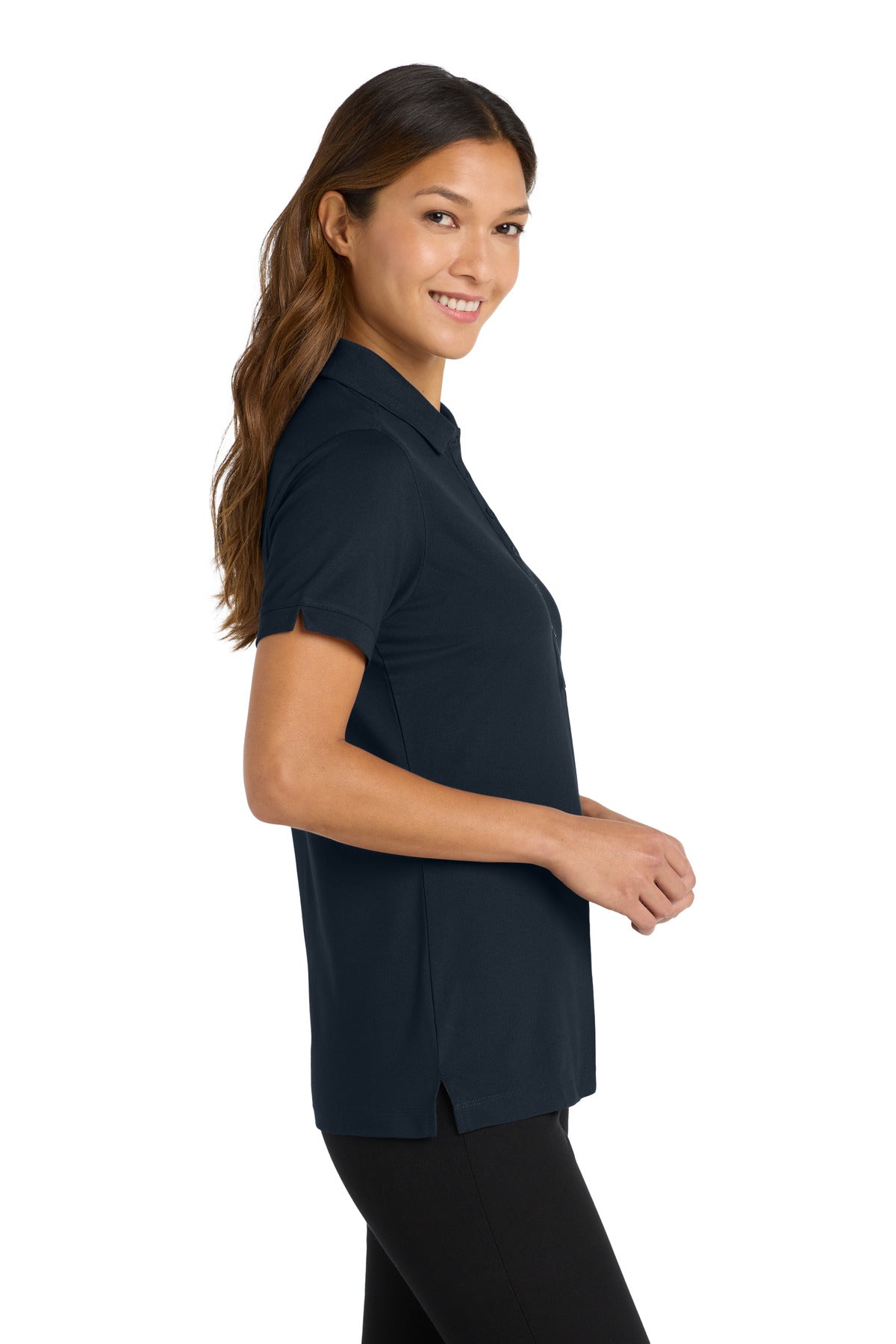 Port Authority Women's Stretch Pique Polo. L555 - Dress Blue Navy - side