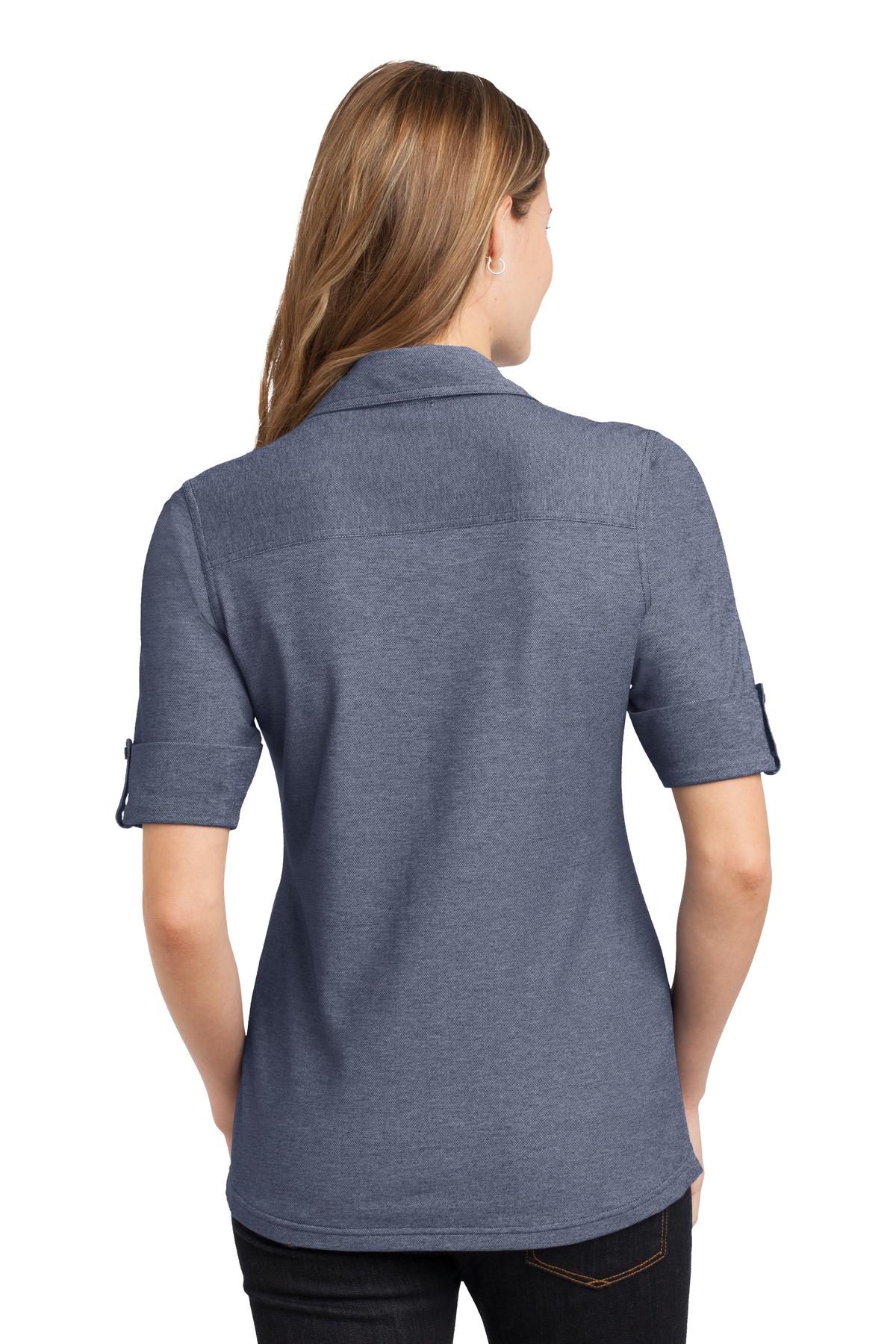 DISCONTINUED Port Authority Ladies Oxford Pique Double Pocket Polo. L557 - Dress Blue Navy/ White - back