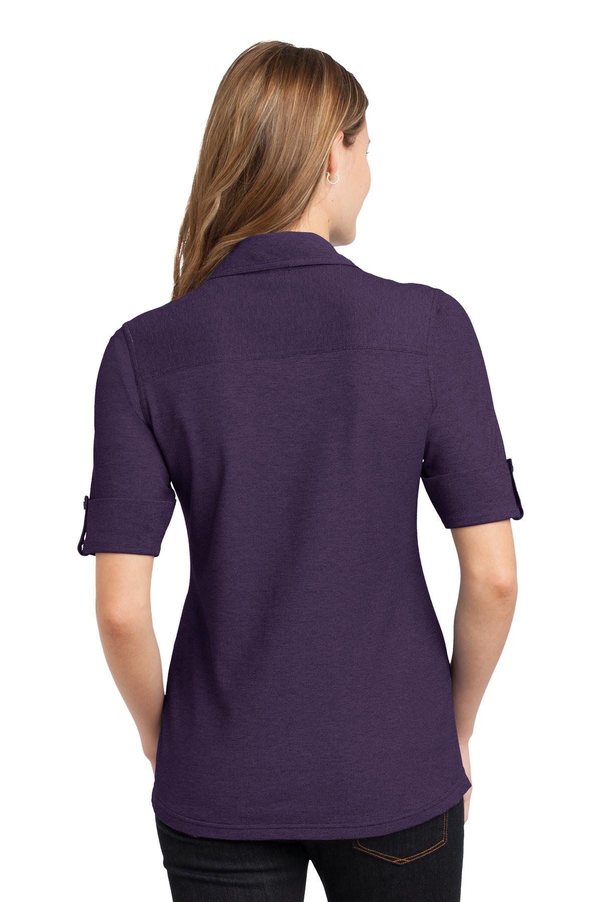 DISCONTINUED Port Authority Ladies Oxford Pique Double Pocket Polo. L557 - Purple/ Dress Blue Navy - back