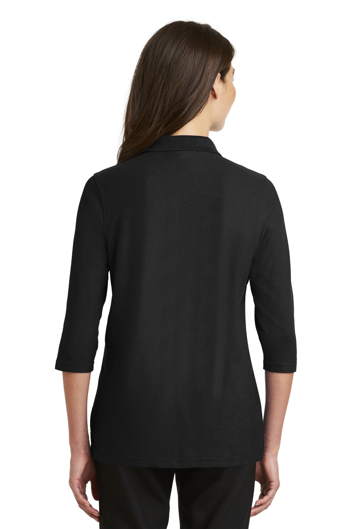 DISCONTINUED Port Authority Women's Silk Touch 3/4-Sleeve Polo. L562 - Black - back