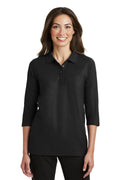 DISCONTINUED Port Authority Women's Silk Touch 3/4-Sleeve Polo. L562 - Black - front