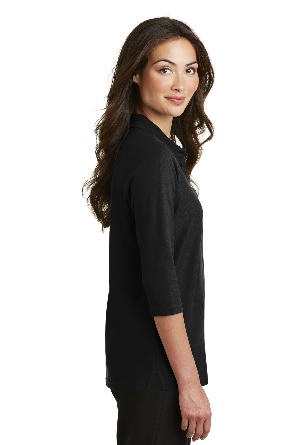 DISCONTINUED Port Authority Women's Silk Touch 3/4-Sleeve Polo. L562 - Black - side