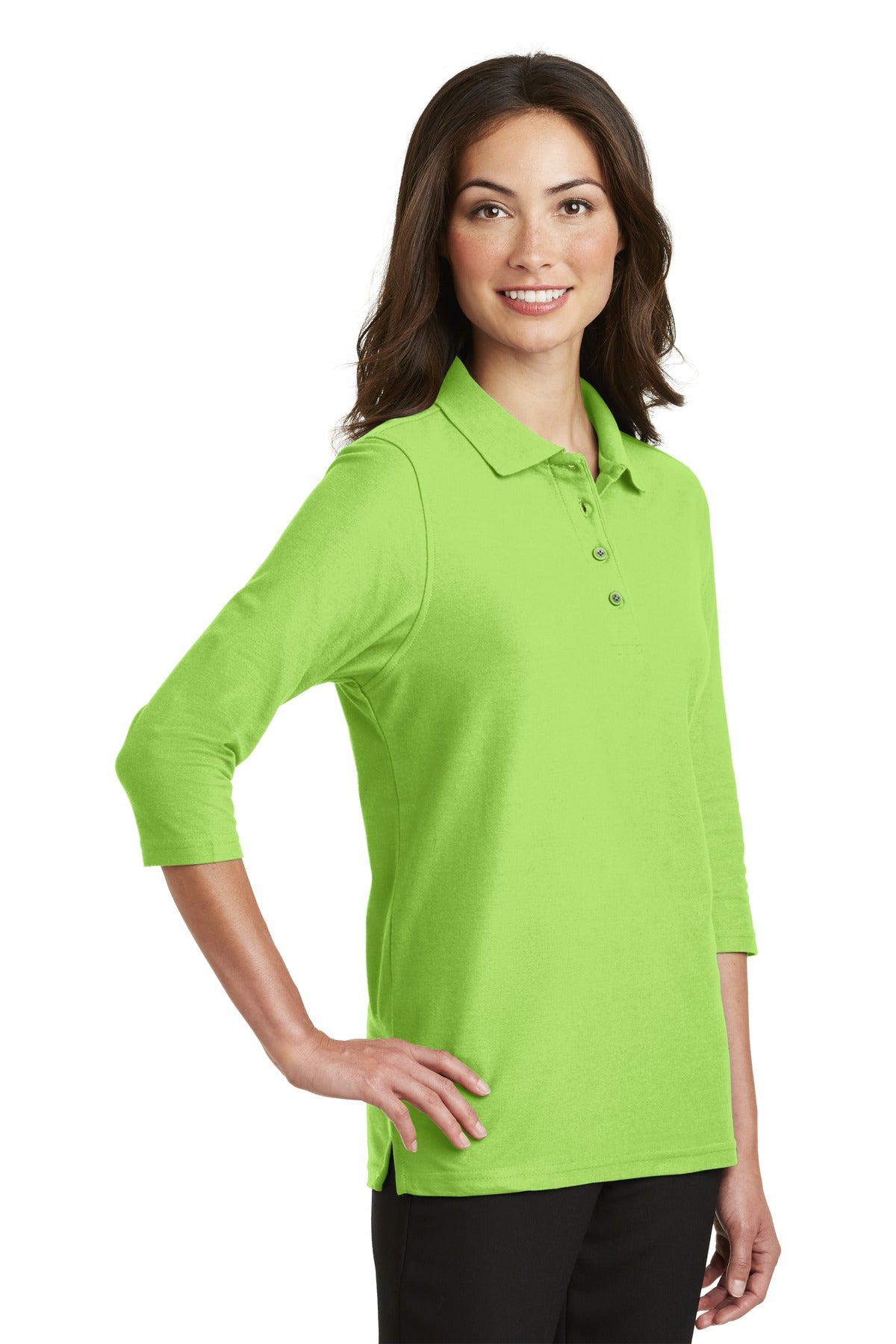 DISCONTINUED Port Authority Women's Silk Touch 3/4-Sleeve Polo. L562 - Lime - three_q
