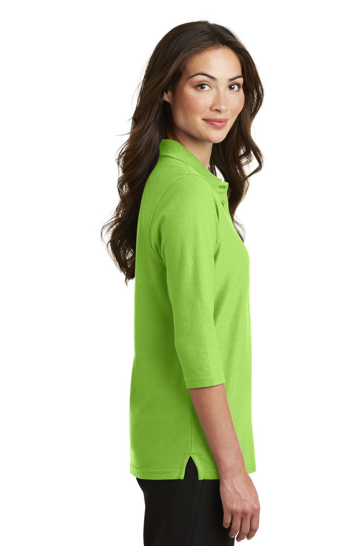 DISCONTINUED Port Authority Women's Silk Touch 3/4-Sleeve Polo. L562 - Lime - side