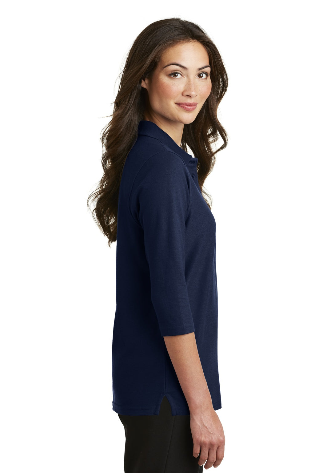DISCONTINUED Port Authority Women's Silk Touch 3/4-Sleeve Polo. L562 - Navy - side
