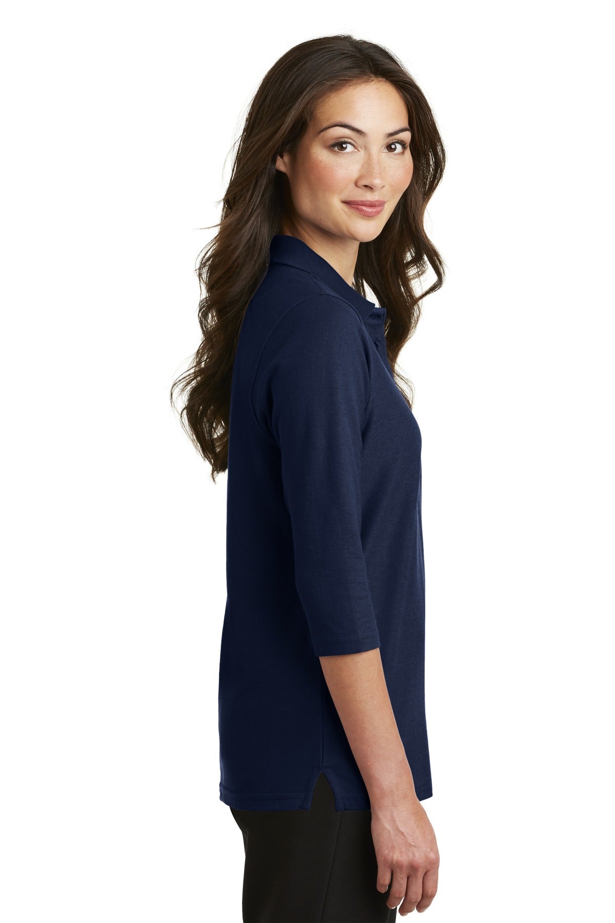 DISCONTINUED Port Authority Women's Silk Touch 3/4-Sleeve Polo. L562 - Navy - side