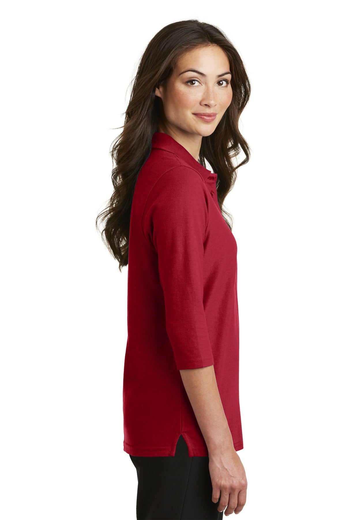 DISCONTINUED Port Authority Women's Silk Touch 3/4-Sleeve Polo. L562 - Red - side