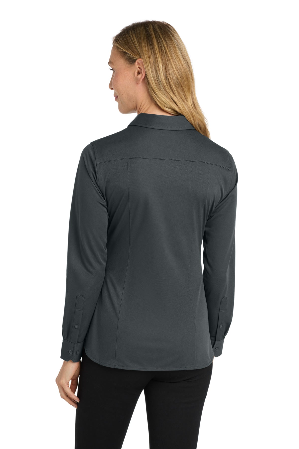 Port Authority Women's Dimension Knit Dress Shirt. L570 - Battleship Grey - back