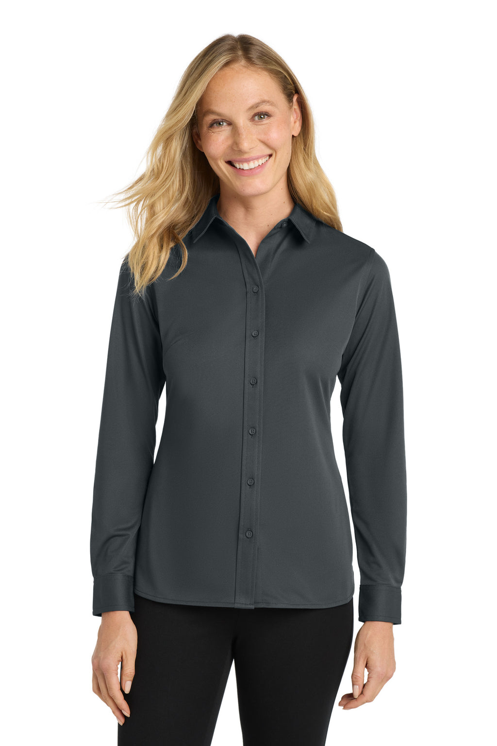 Port Authority Women's Dimension Knit Dress Shirt. L570 - Battleship Grey - front