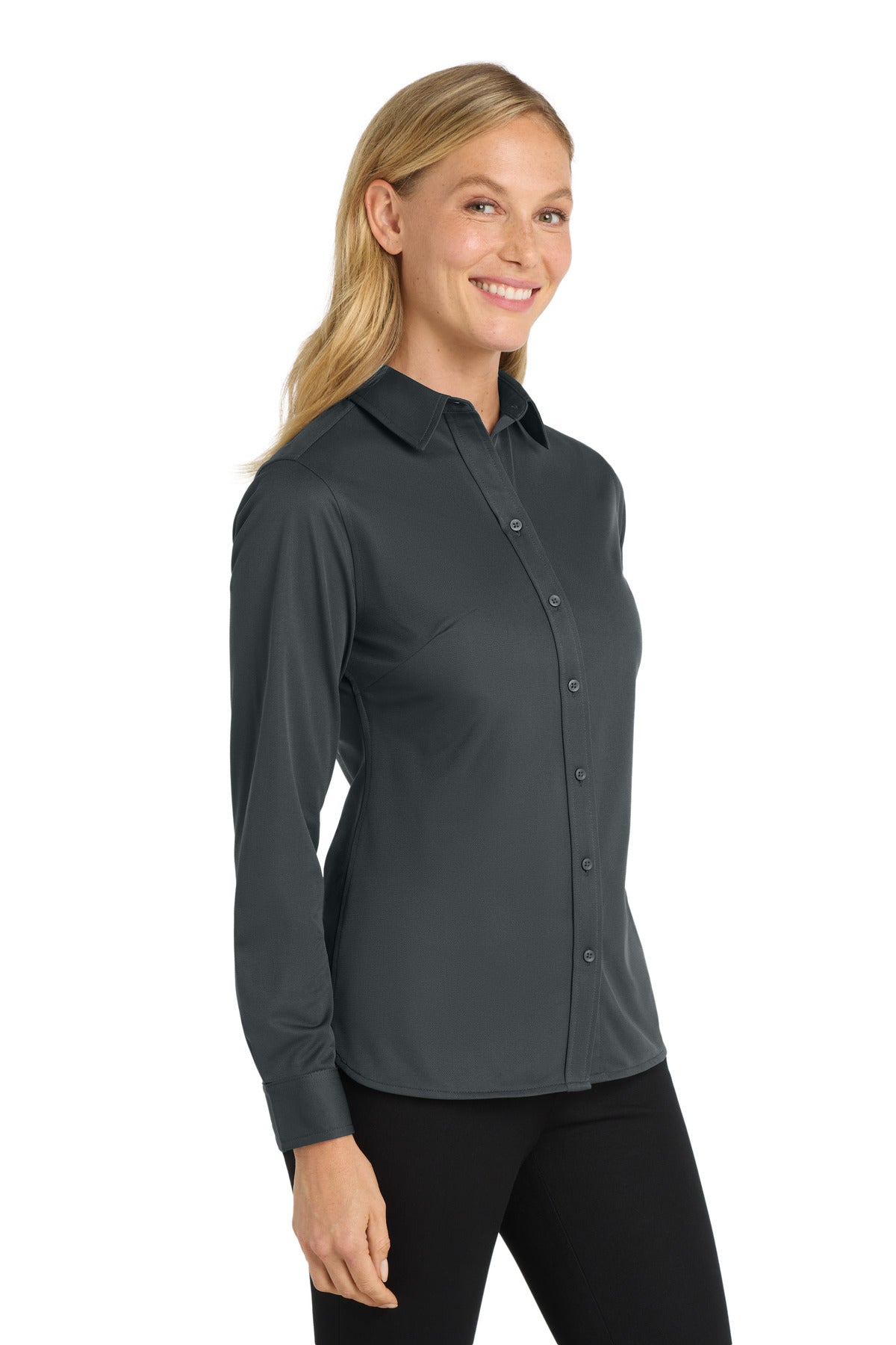 Port Authority Women's Dimension Knit Dress Shirt. L570 - Battleship Grey - side