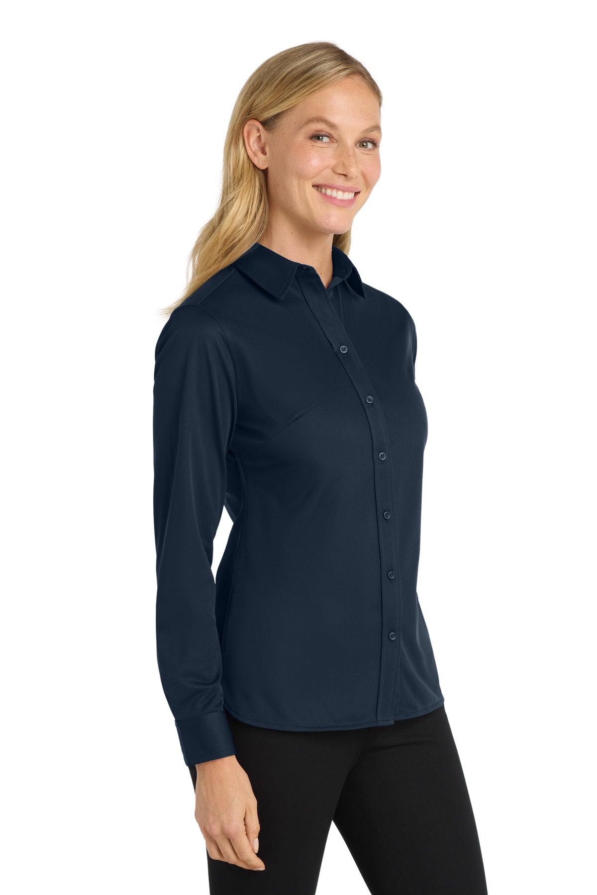 Port Authority Women's Dimension Knit Dress Shirt. L570 - Dark Navy - side