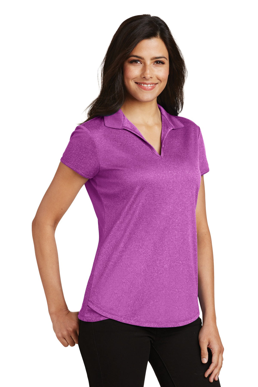 Port Authority Women's Trace Heather Polo. L576 - Berry Heather - three_q