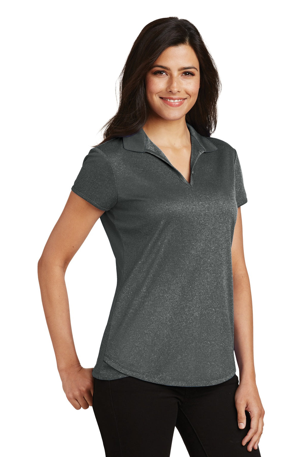 Port Authority Women's Trace Heather Polo. L576 - Charcoal Heather - three_q