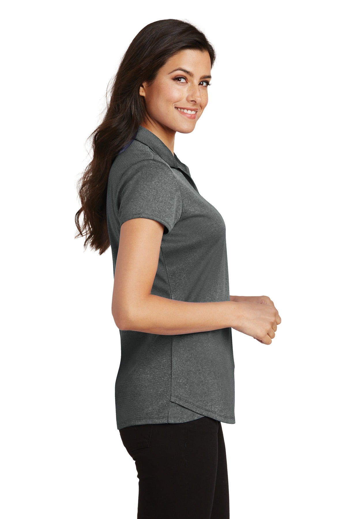 Port Authority Women's Trace Heather Polo. L576 - Charcoal Heather - side