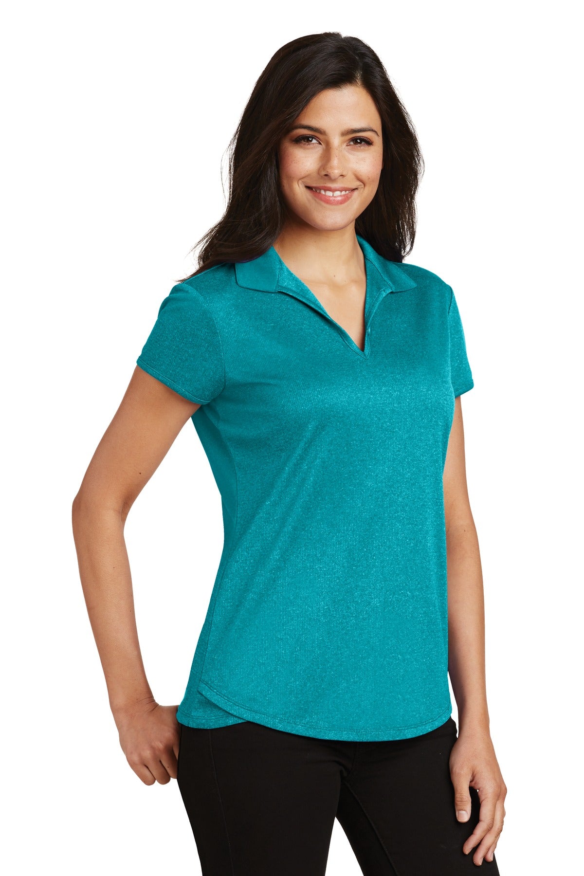 Port Authority Women's Trace Heather Polo. L576 - Tropic Blue Heather - three_q