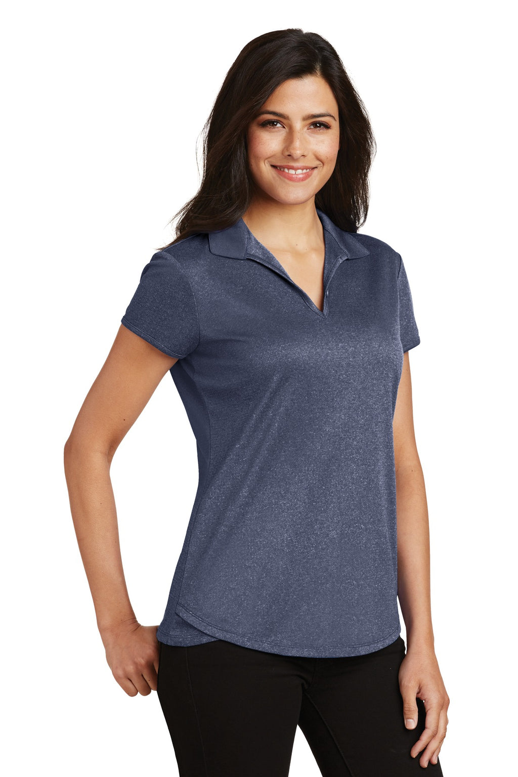 Port Authority Women's Trace Heather Polo. L576 - True Navy Heather - three_q