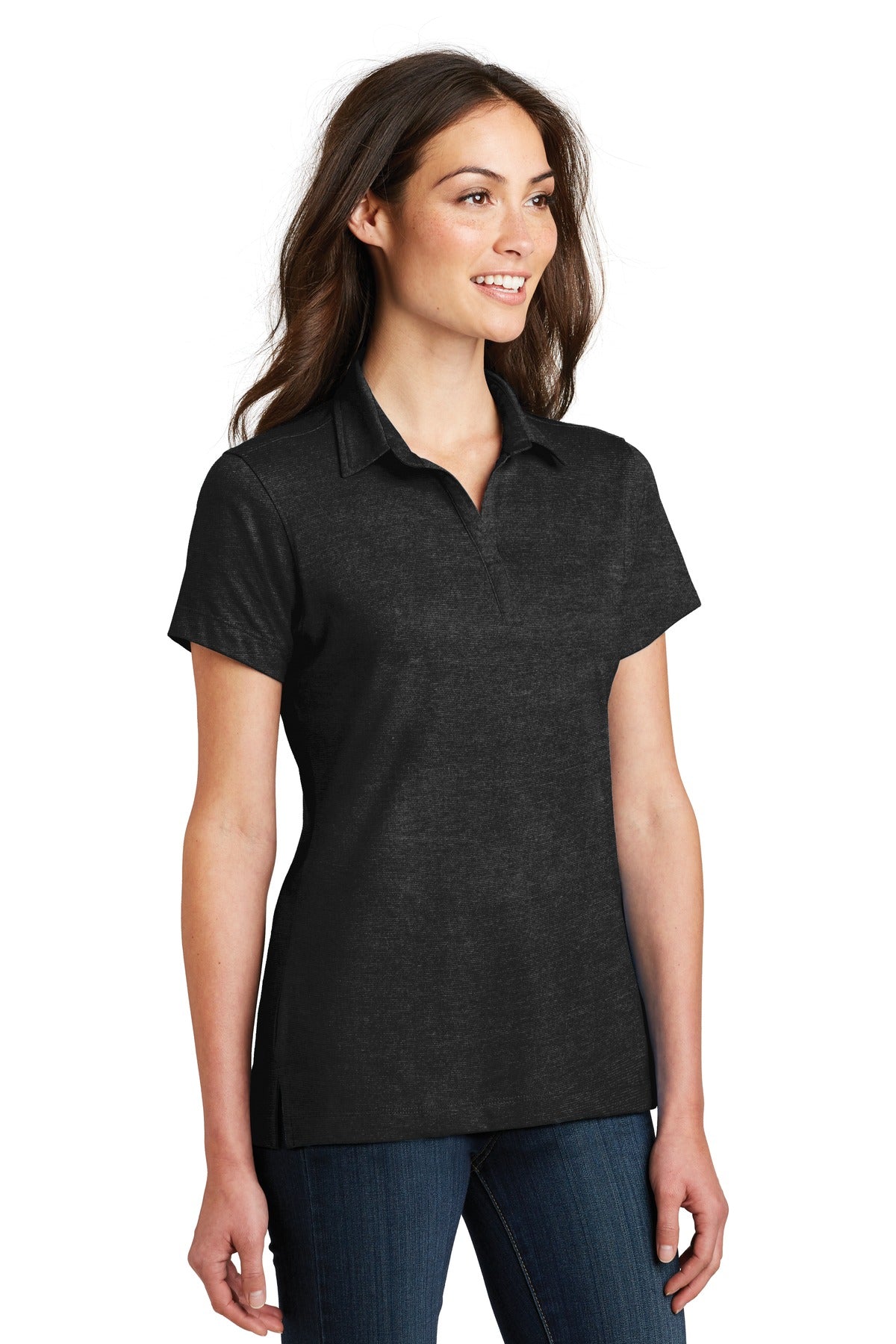 DISCONTINUED Port Authority Ladies Meridian Cotton Blend Polo. L577 - Black - three_q