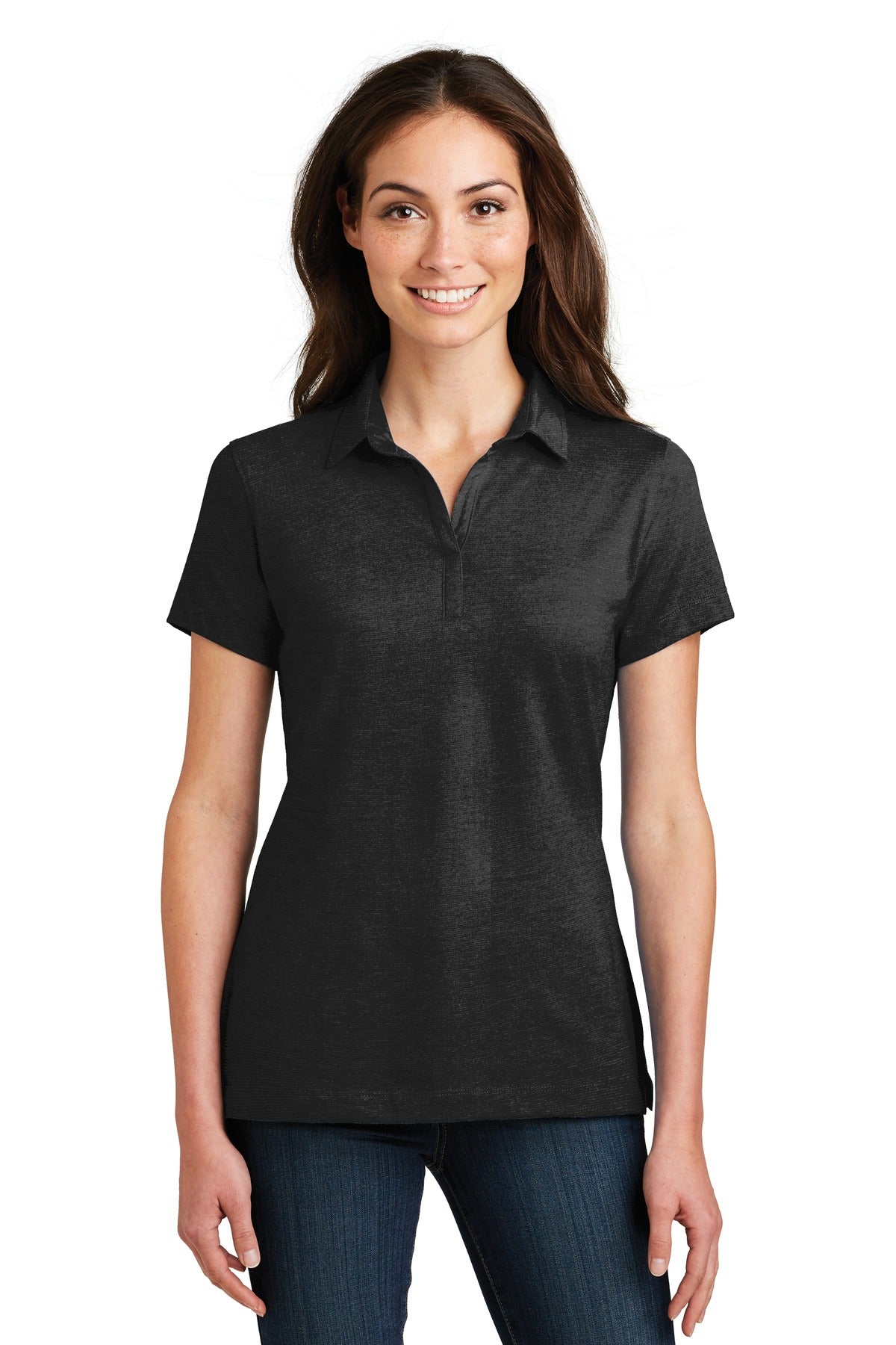 DISCONTINUED Port Authority Ladies Meridian Cotton Blend Polo. L577 - Black - front