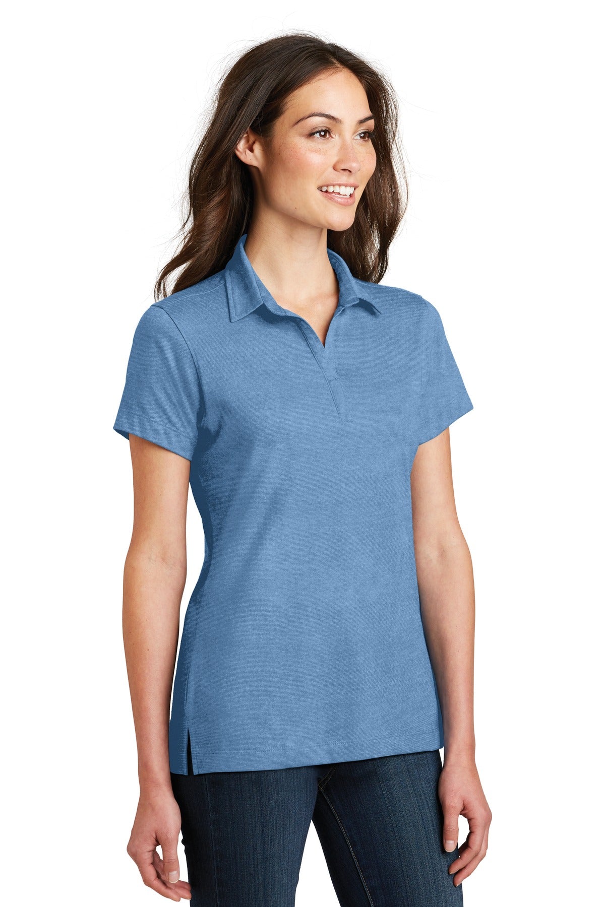 DISCONTINUED Port Authority Ladies Meridian Cotton Blend Polo. L577 - Blue Skies - three_q