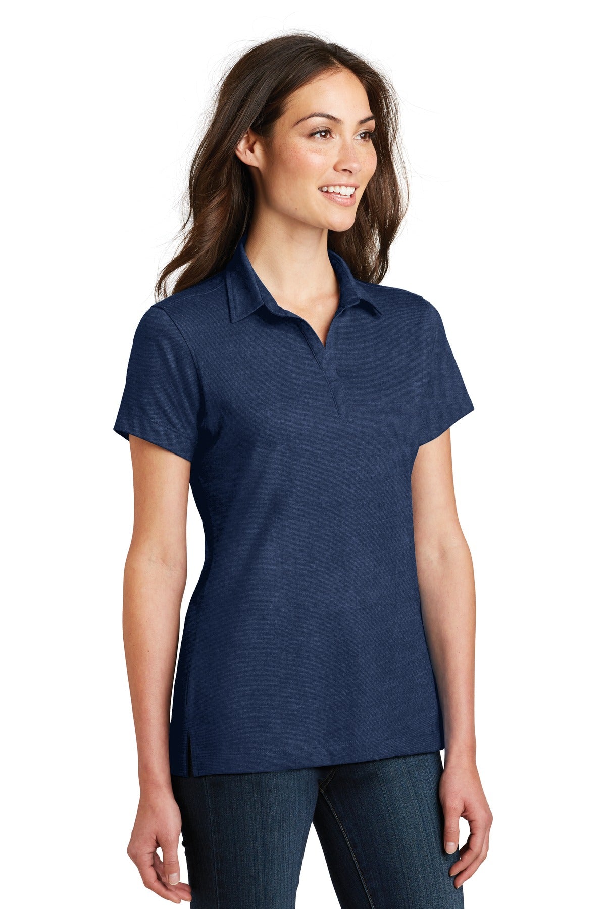 DISCONTINUED Port Authority Ladies Meridian Cotton Blend Polo. L577 - Estate Blue - three_q