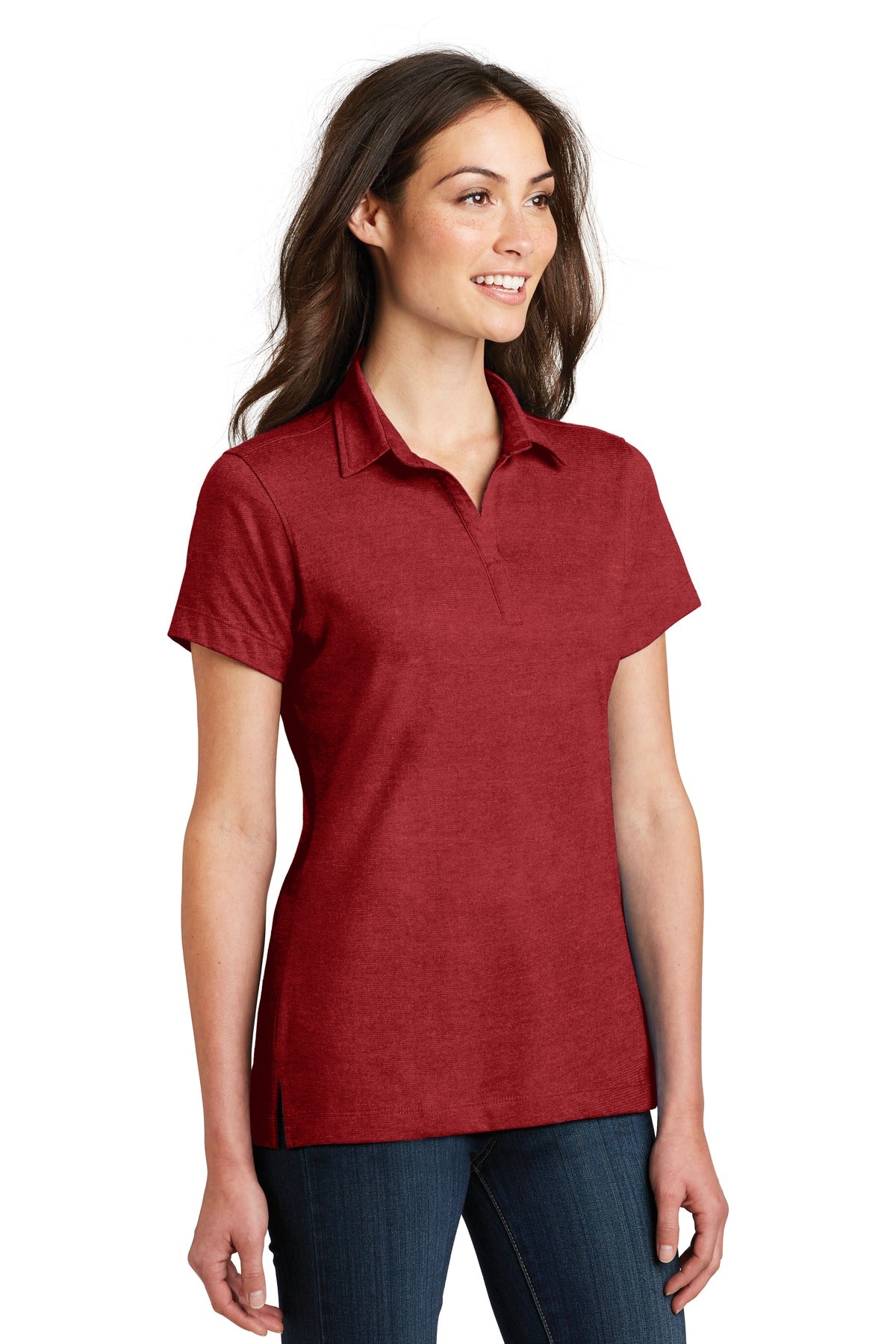 DISCONTINUED Port Authority Ladies Meridian Cotton Blend Polo. L577 - Flame Red - three_q