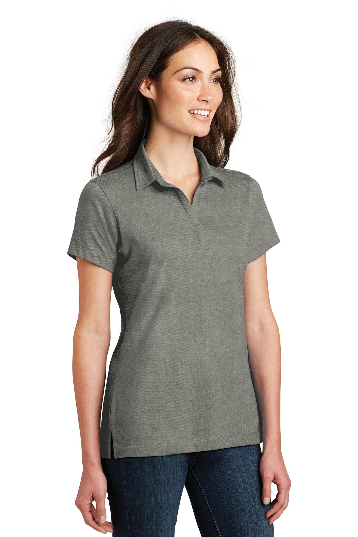 DISCONTINUED Port Authority Ladies Meridian Cotton Blend Polo. L577 - Monument Grey - three_q