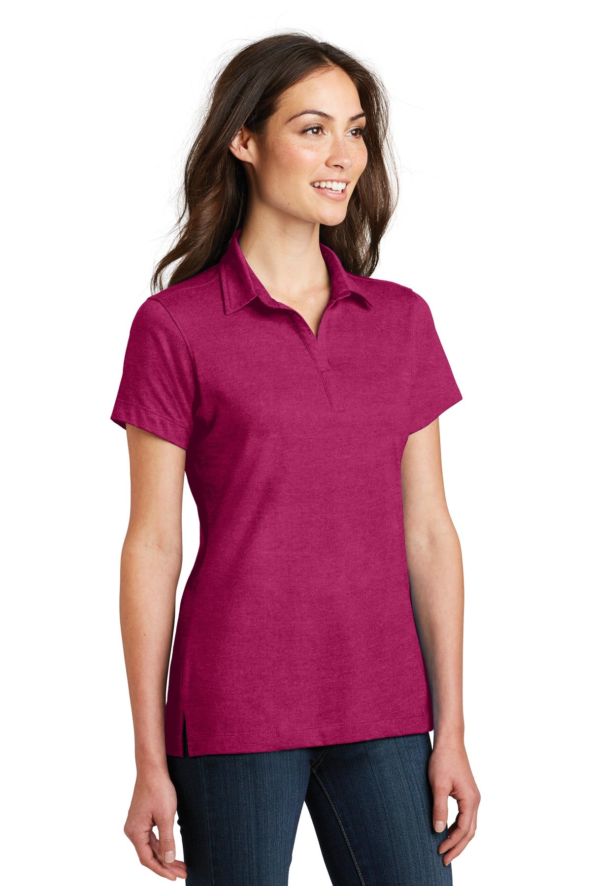 DISCONTINUED Port Authority Ladies Meridian Cotton Blend Polo. L577 - Pink Azalea - three_q