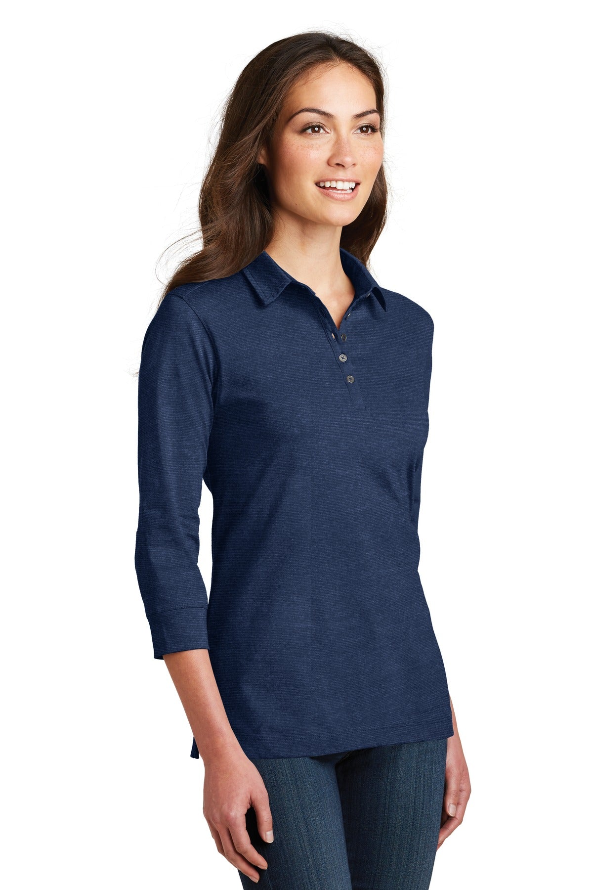 DISCONTINUED Port Authority Ladies 3/4-Sleeve Meridian Cotton Blend Polo. L578 - Estate Blue - three_q