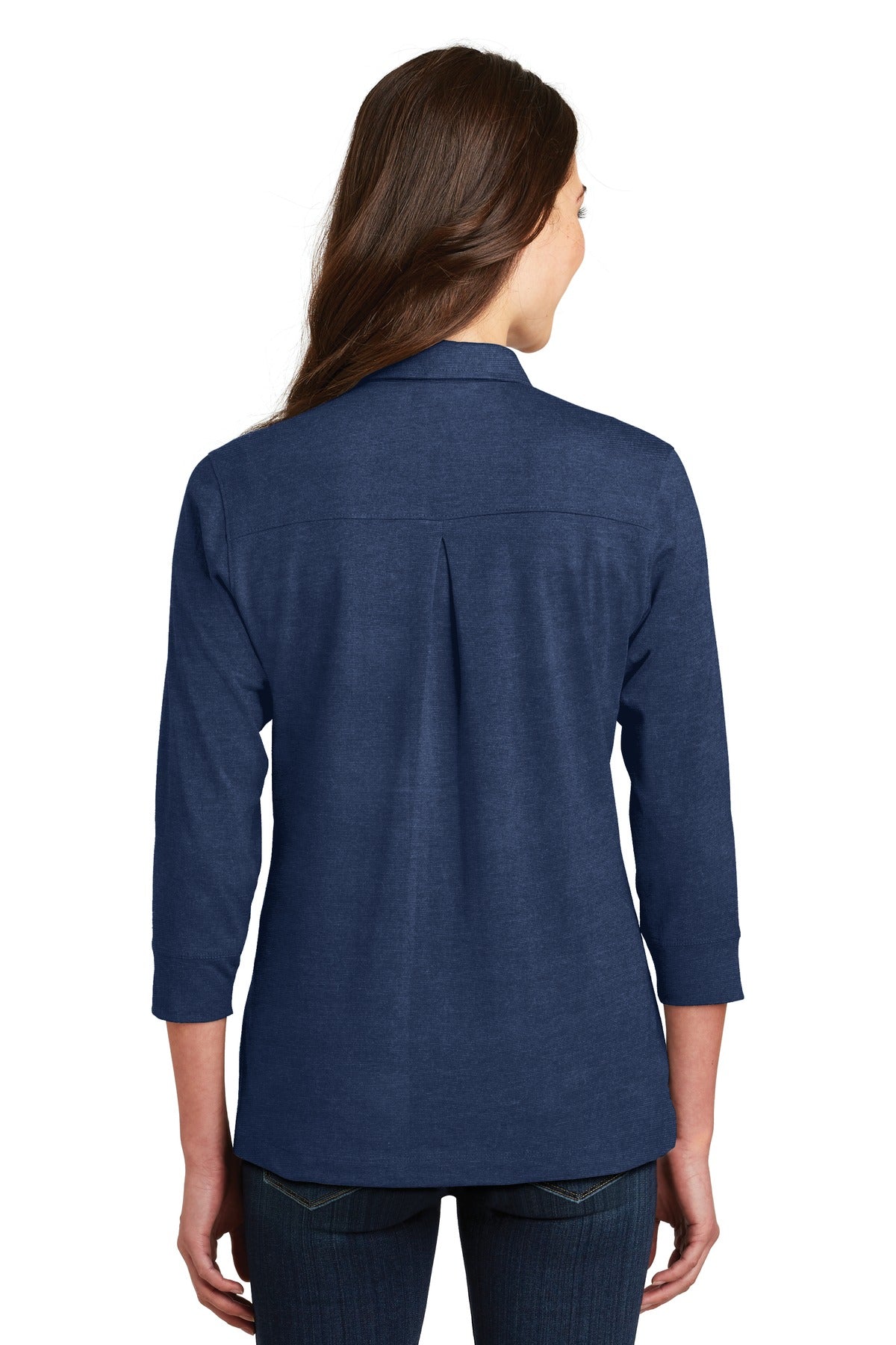 DISCONTINUED Port Authority Ladies 3/4-Sleeve Meridian Cotton Blend Polo. L578 - Estate Blue - back